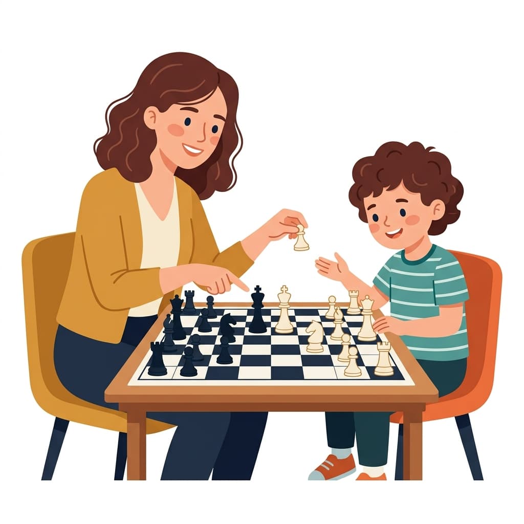 Teacher and child playing chess